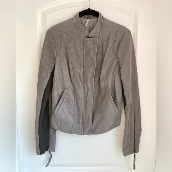 Free People Cool & Clean Faux Suede Leather Jacket Grey Size 2 - Picture 1 of 11